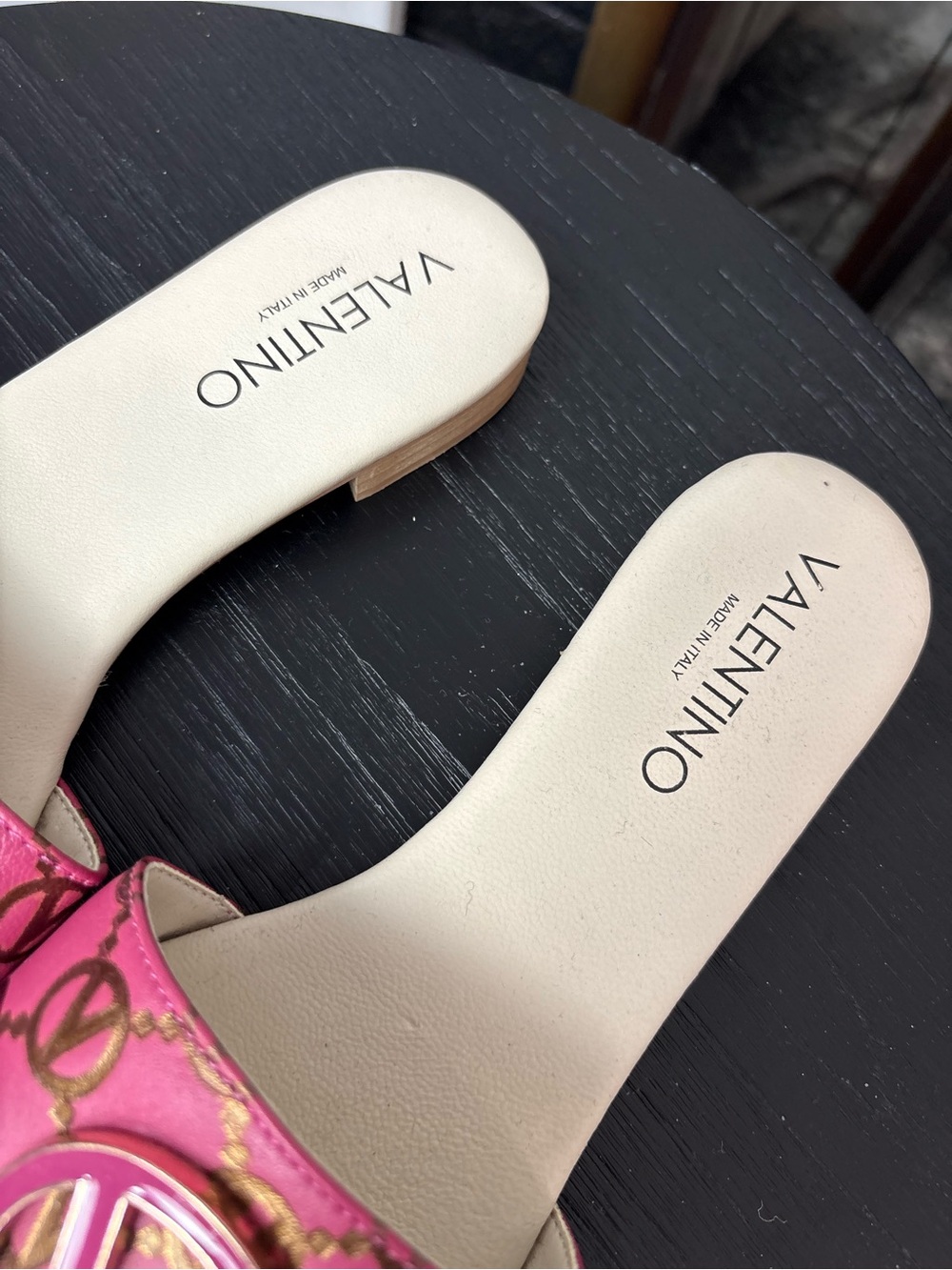Valentino Pink Logo Slide Mules with Cream Insole - Picture 2 of 5